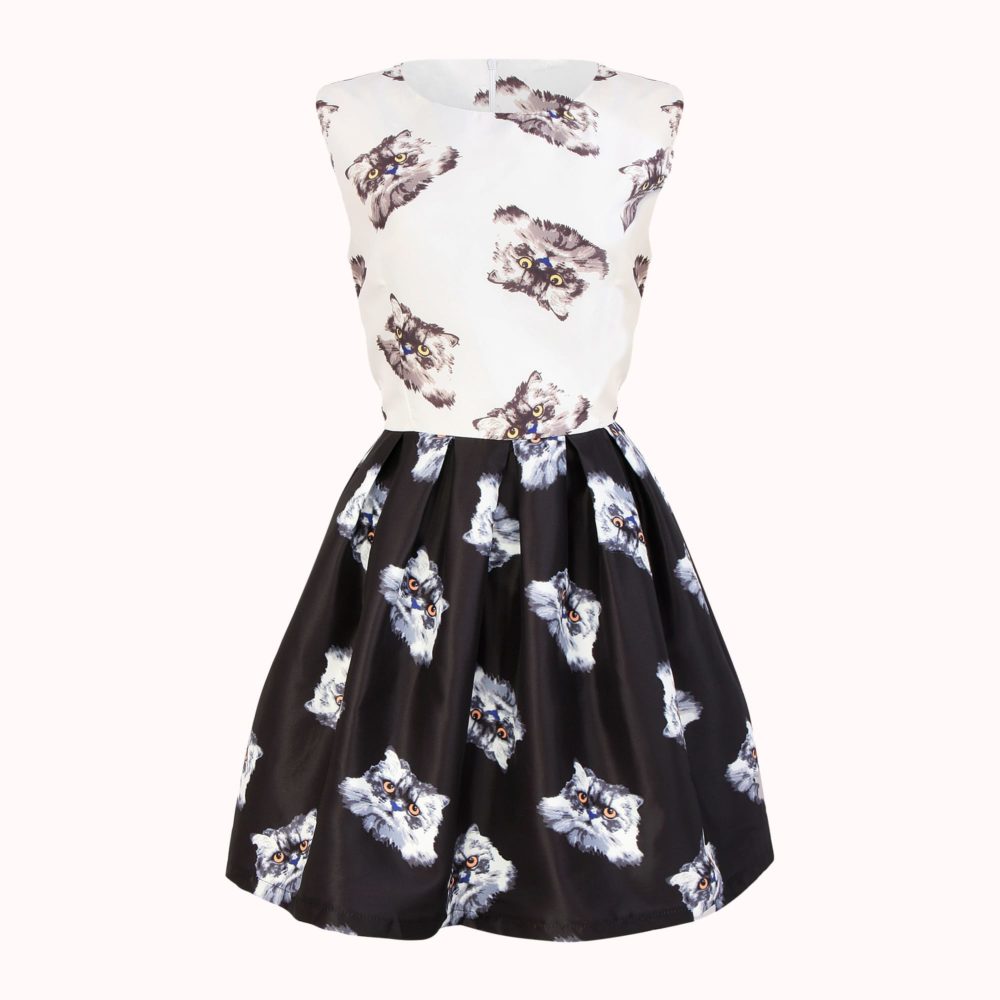 BLACK AND WHITE FLOUNCE SKIRT DRESS