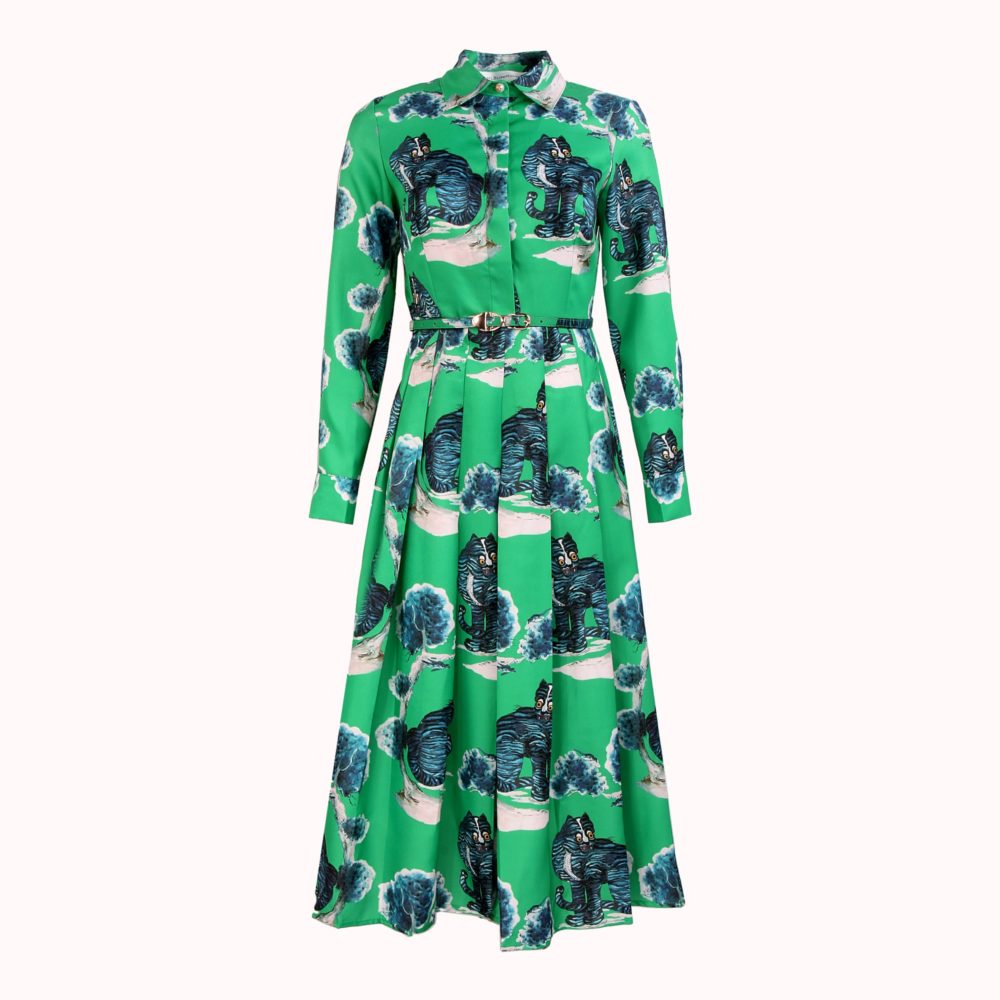 GREEN CAT PAINTING DRESS