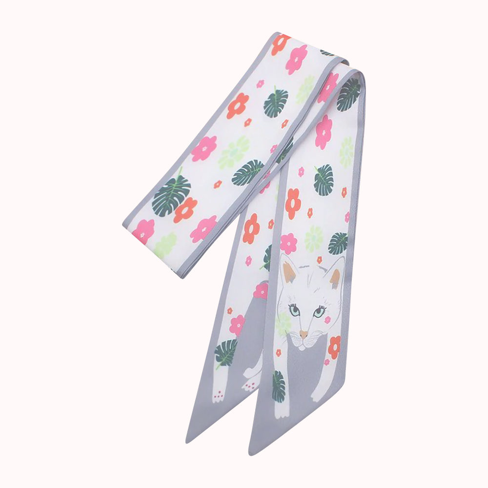 FLORAL KITTY SASH SCARF WHITE