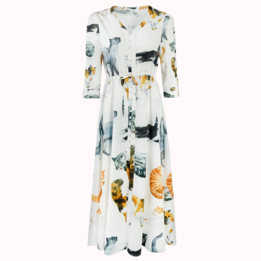 Watercolor Cat Boho Maxi Dress